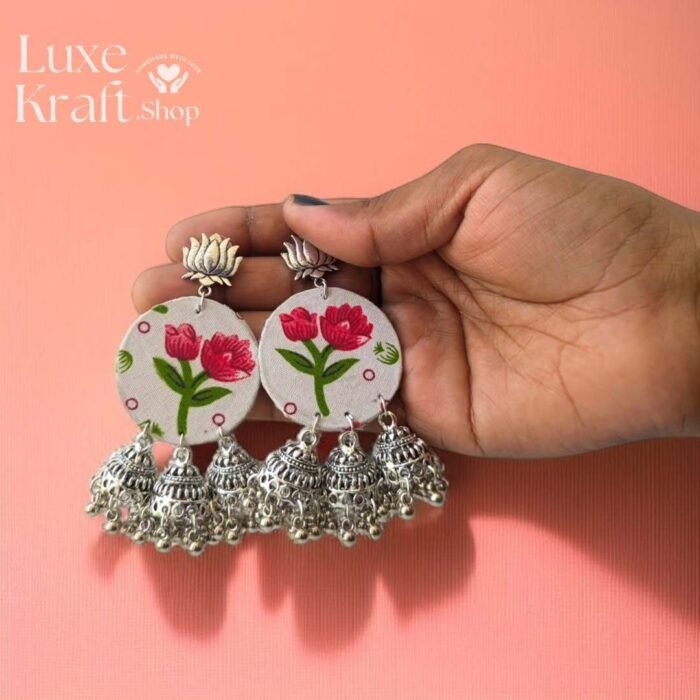 Lotus Jhumka Fabric Earrings