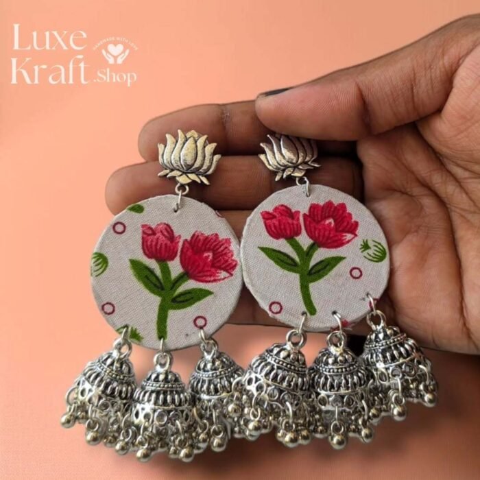 Lotus Jhumka Fabric Earrings - Image 2